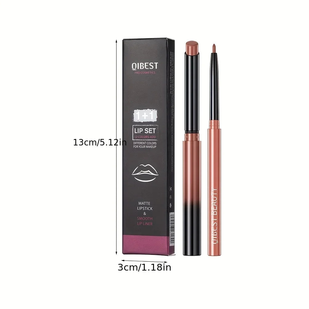 1+1 Matte Lip Set Matte Lipstick&Lip Liner Color Rendering Long Lasting Waterproof Valentine's Day Gifts Contain Plant Squalene