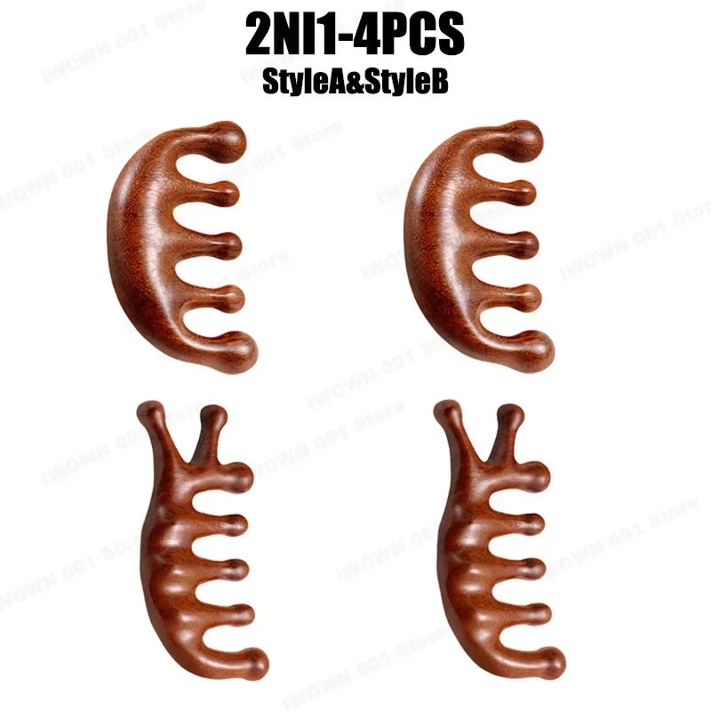 2025 New Natural Sandalwood Head Massage Five Teeth Comb Whale Comb Scalp Scraping Massager Body Massage Tools Neck Massager
