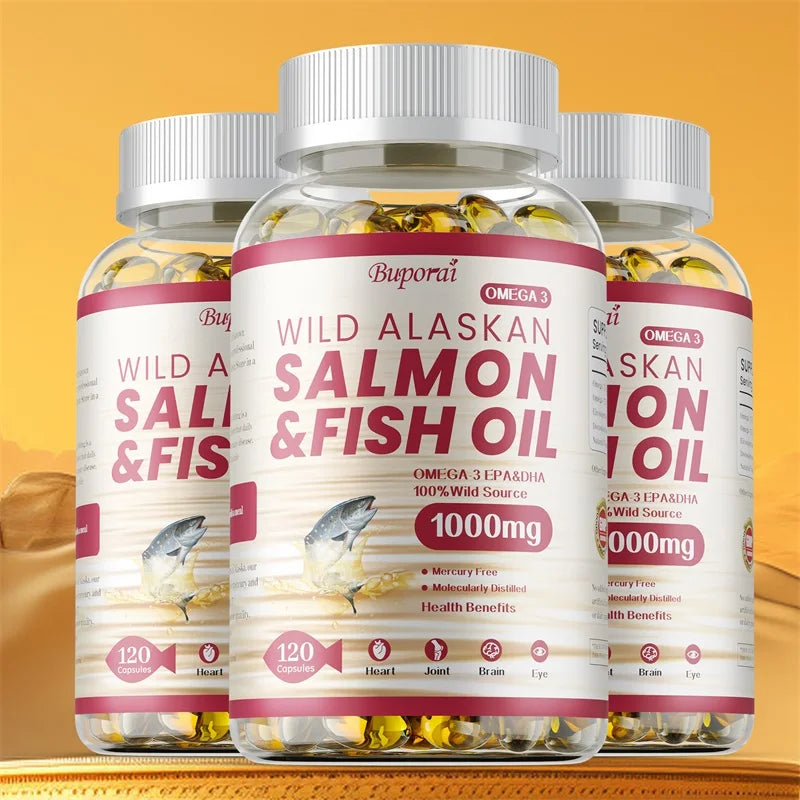 Salmon Fish Oil - Supports Brain and Nervous System, Cardiovascular and Skin Health, Antioxidant, Memory Enhancement