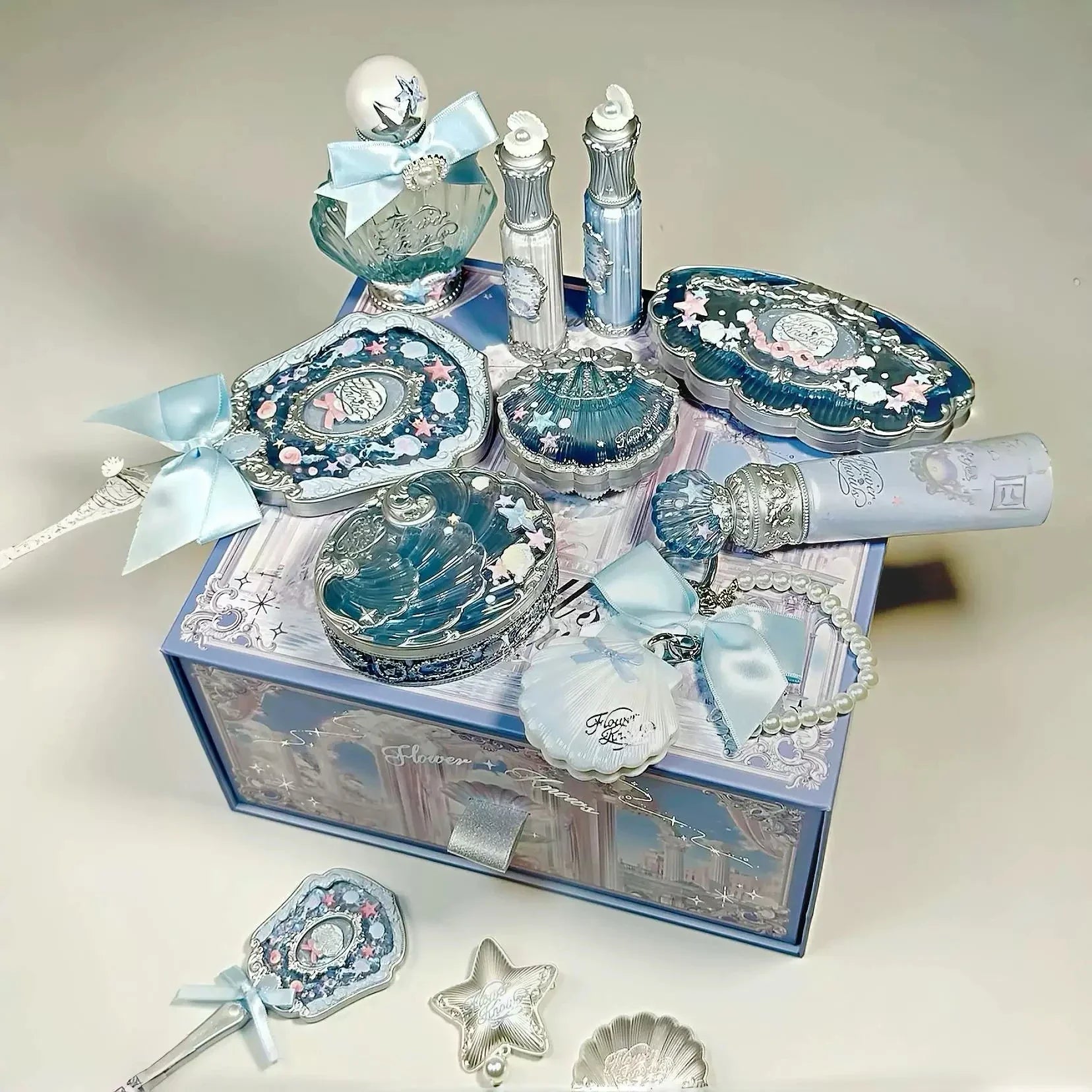 Flower Knows Shells Jewel Makeup Set for Women - Eyeshadow Blush Lip Glaze Full Kit - Gift Set