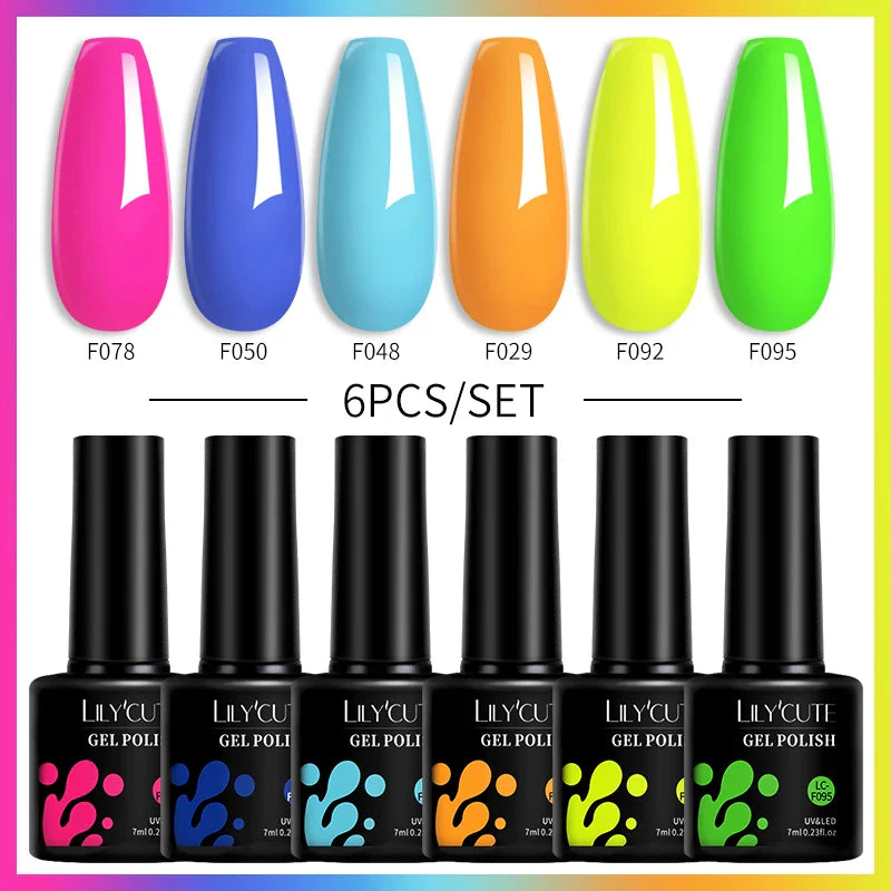 LILYCUTE 6PCs/Set Gel Nail Polish Set Kit Glitter Nail Gel Sequin Vernis Semi Permanent For Manicure Varnish UV LED Nail Art Gel