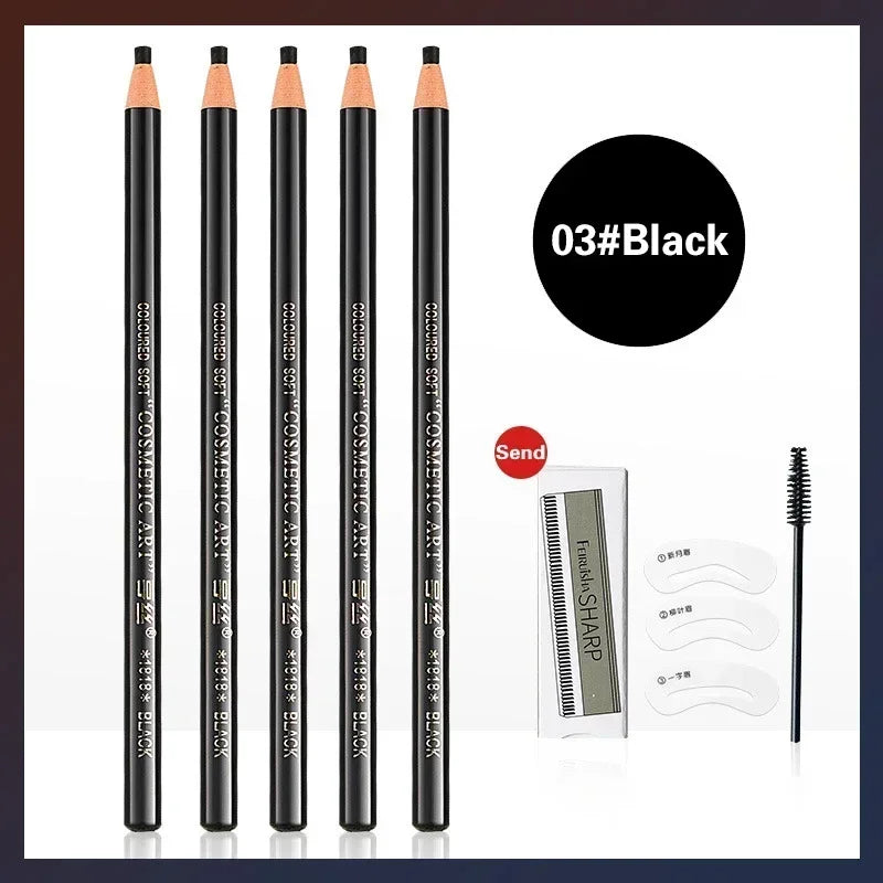 5pcs Professional Waterproof Microblading-Style Eyebrow Pencils – Long-Lasting, Smudge-Proof, Natural Tint Makeup Enhancers