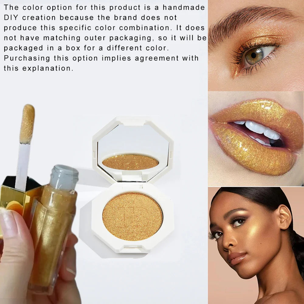 Fenty Diamond Bomb Baby 9ml Universal Lip Gloss and 2.5g Glitter Powder Highlighter Makeup Set for Lips and Face