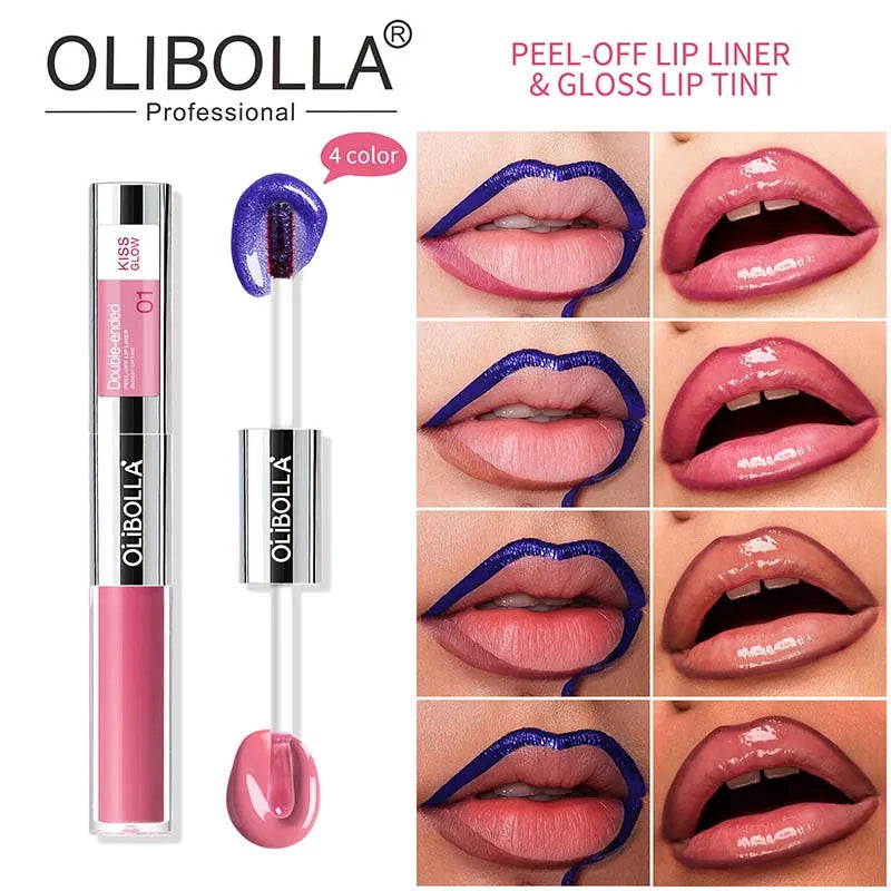 Double-headed Peel Off lip Tints/Stains Plump Lip Gloss Natural Waterproof Non Stick Cup Soft Nude Brown Tattoo Lip Liner Makeup