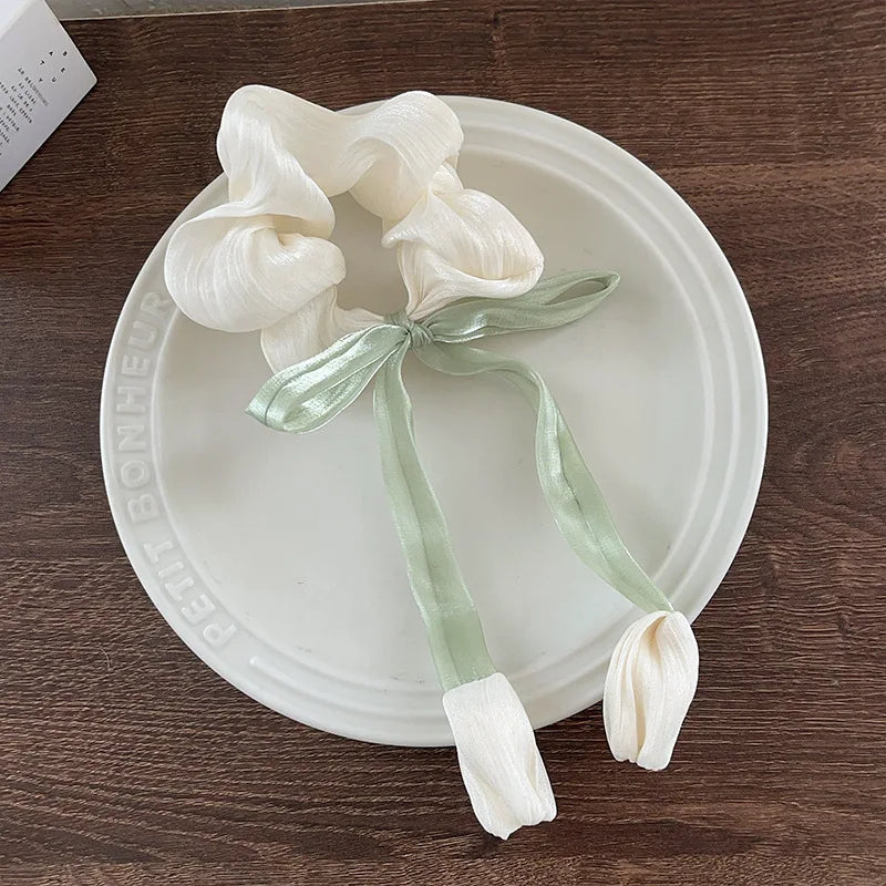 Women Girls Cute Hair Bands Korea Preppy Style Hair Ties Elegant Tulip Scrunchie Ponytail Holder Bow Chouchou Hair Accessories