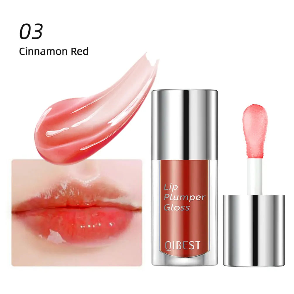 QIBEST Crystal Jelly Moisturizing Lip Oil Plumping Lip Gloss Makeup Sexy Plump Lip Glow Oil Tinted Lip Plumper Lip Care 6 Colors