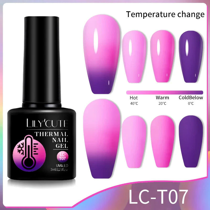 LILYCUTE Thermal Nail Gel Polish 3 Layers Temperature Shiny Color Changing Series Semi Permanent Soak Off UV Nail Gels Polish