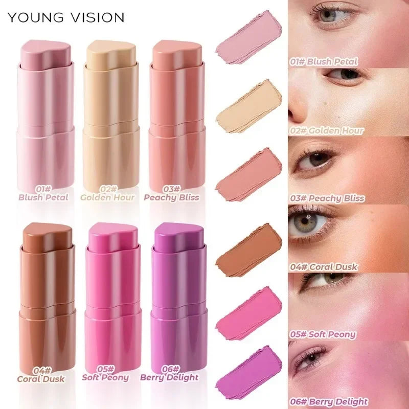 Functional Blush Stick Waterproof Easy Color Face Rouge Blusher Cream Lasting High Color Rendering Brightening Skin Tone Make Up