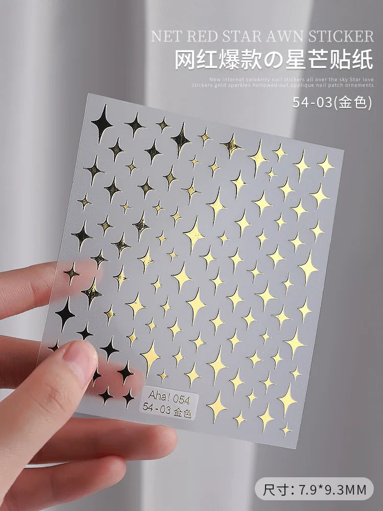 3D Gold Silver Star Nail Art Stickers Black White Crescent Moon Decals Self Adhesive Slider Polish Stickers Manicure Decoration