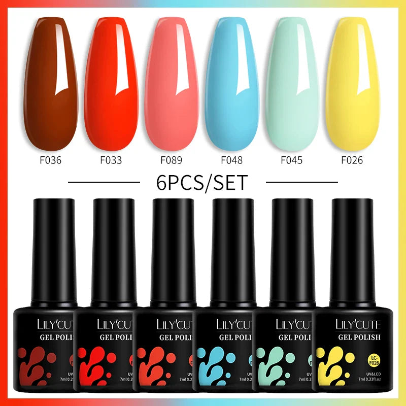 LILYCUTE 6PCs/Set Gel Nail Polish Set Kit Glitter Nail Gel Sequin Vernis Semi Permanent For Manicure Varnish UV LED Nail Art Gel