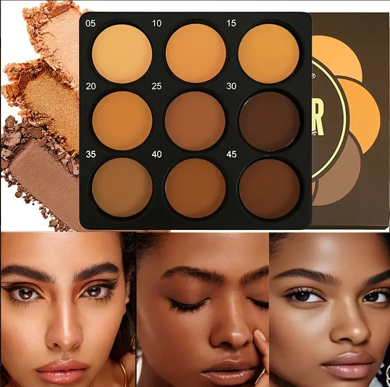 9-Color Waterproof Contour Concealer Matte Palette Medium to Deep Shades 3D Sculpting Oil Control Long Lasting Wear Makeup