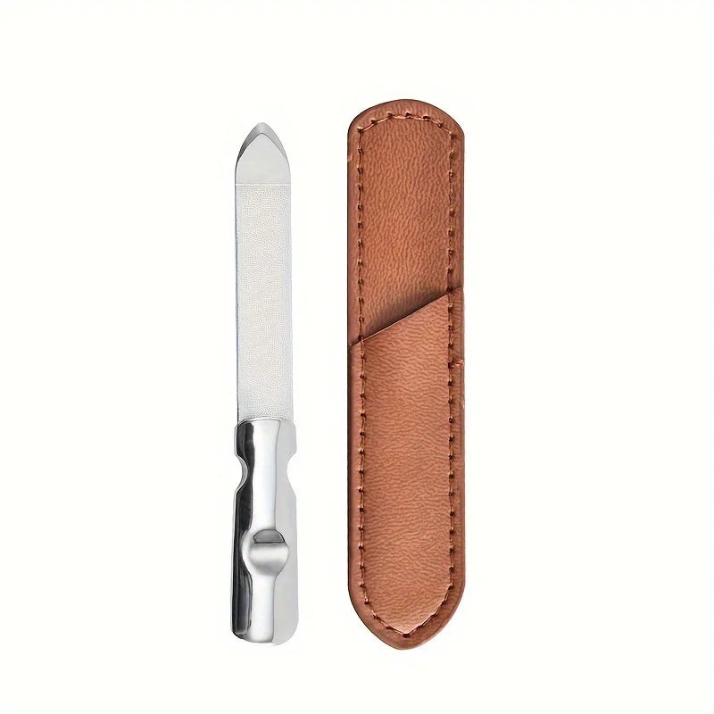 Stainless Steel Double-Sided Nail File Callus Care Tool Washable & Reusable with Pouch Ideal for Home or Salon Use