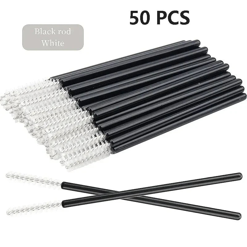 50pcs Disposable Eyelash Brushes Crystal Eye lash Mascara Wands Glitter Lash Comb Spoolies Micro Makeup Applicators