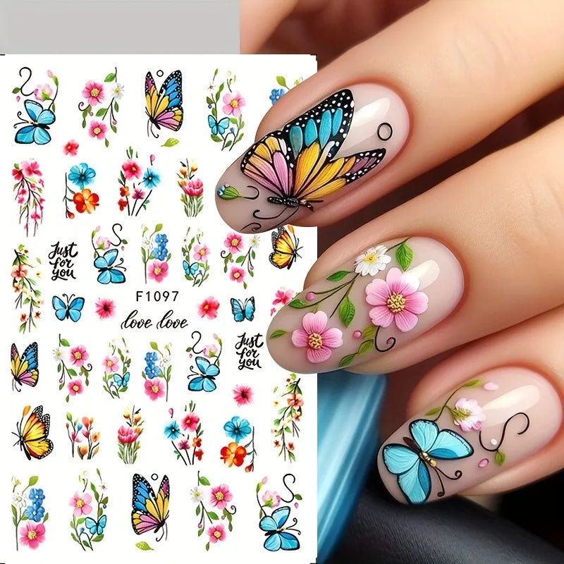Spring and summer flower butterfly nail stickers, used for DIY nail decoration in daily life, festivals, parties, and weddings