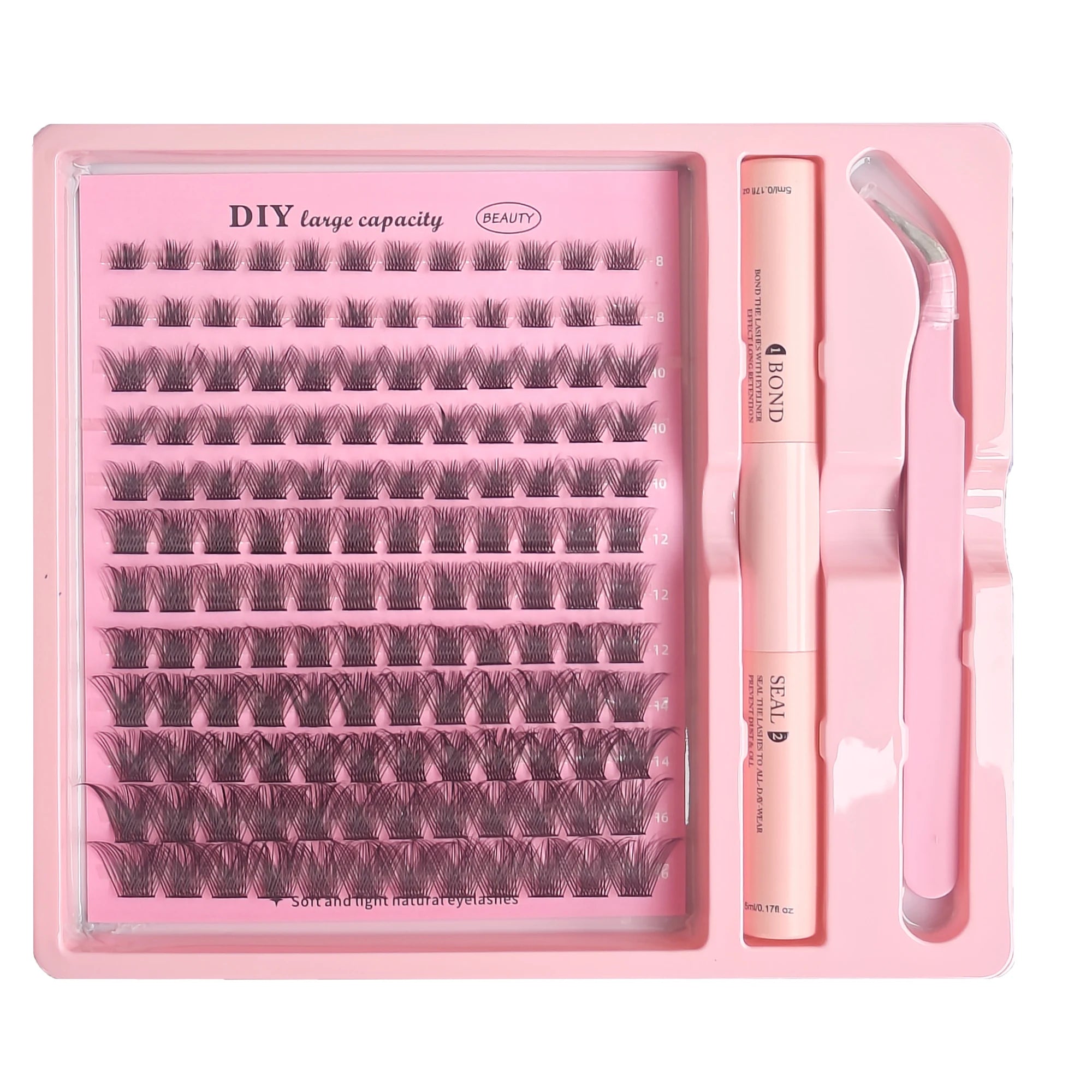 DIY Clusters Lash Kit Full Set 8-16mm Mix Bond&Seal Tweezers Lash for Self Application Makeup Individual Eyelash Extensions