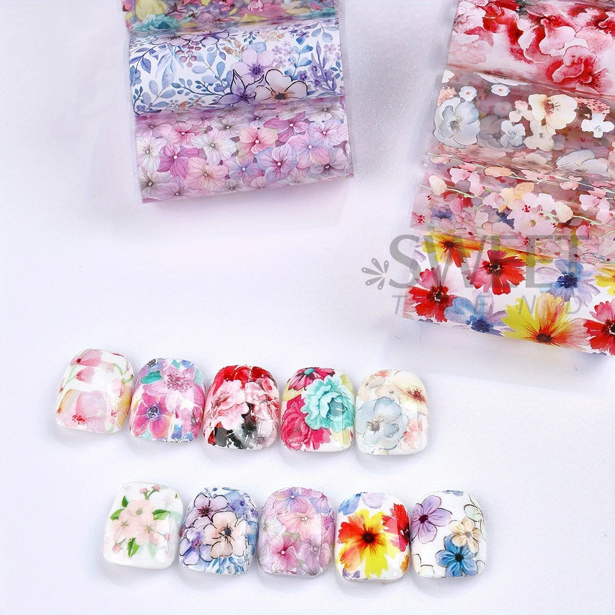 10pcs Clusters of Flowers Nail Foils Transfer Stickers Vintage Floral Design Romantic Starry Sky Paper Elegant Manicure Sliders