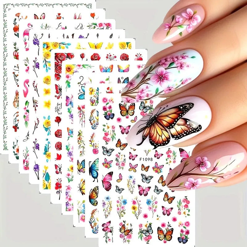 Spring and summer flower butterfly nail stickers, used for DIY nail decoration in daily life, festivals, parties, and weddings