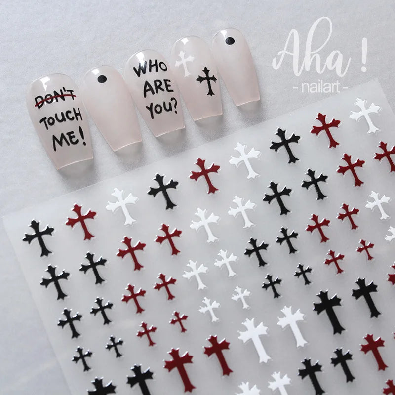 1Pcs Star/Moon/Cross Nail Art Stickers Gold/Silver Holographic Star Nail Decals Self-Adhesive 3D Manicure Decor