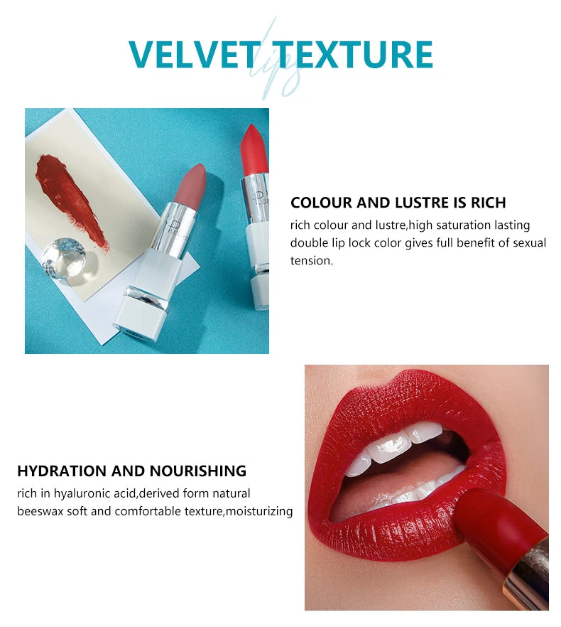Waterproof 24 Hours Velvet Matte Lip Gloss, Moisturizing, Long Lasting Sexy Red Lip Tint Makeup Cosmetic LipGloss