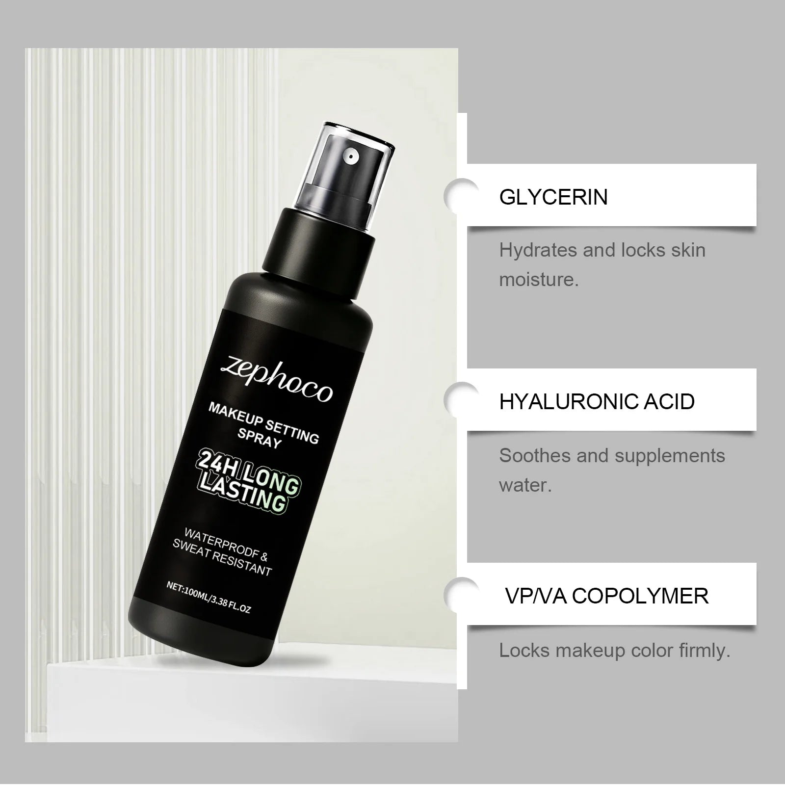 Makeup Setting Spray Hyaluronic Acid Moisturizing Waterprodf Sweat Resistant Fast Drying Lightweight 24h Longlasting Fixing Mist