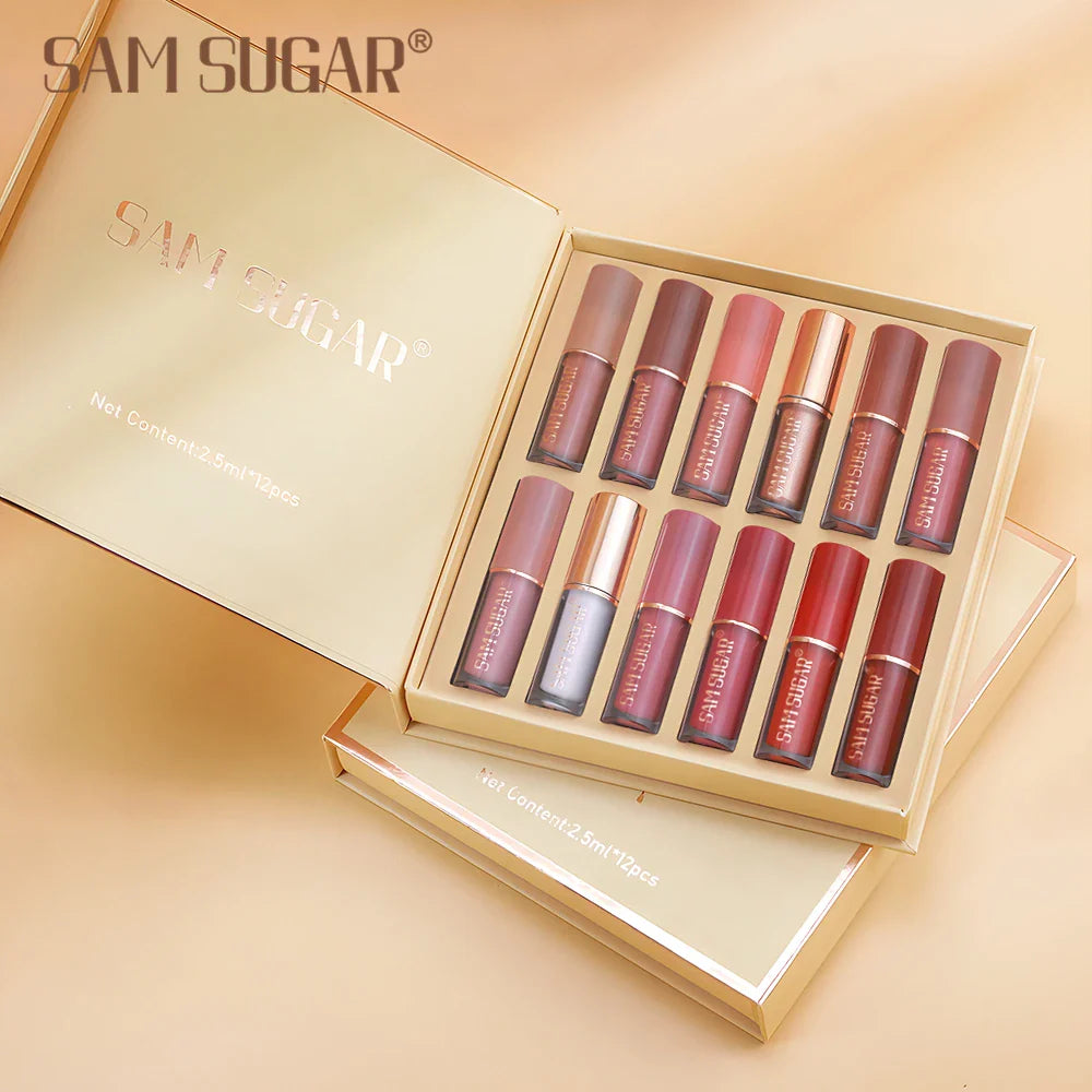 SAM SUGAR 12-color book lip gloss set matte velvet non-stick lip glaze lipstick