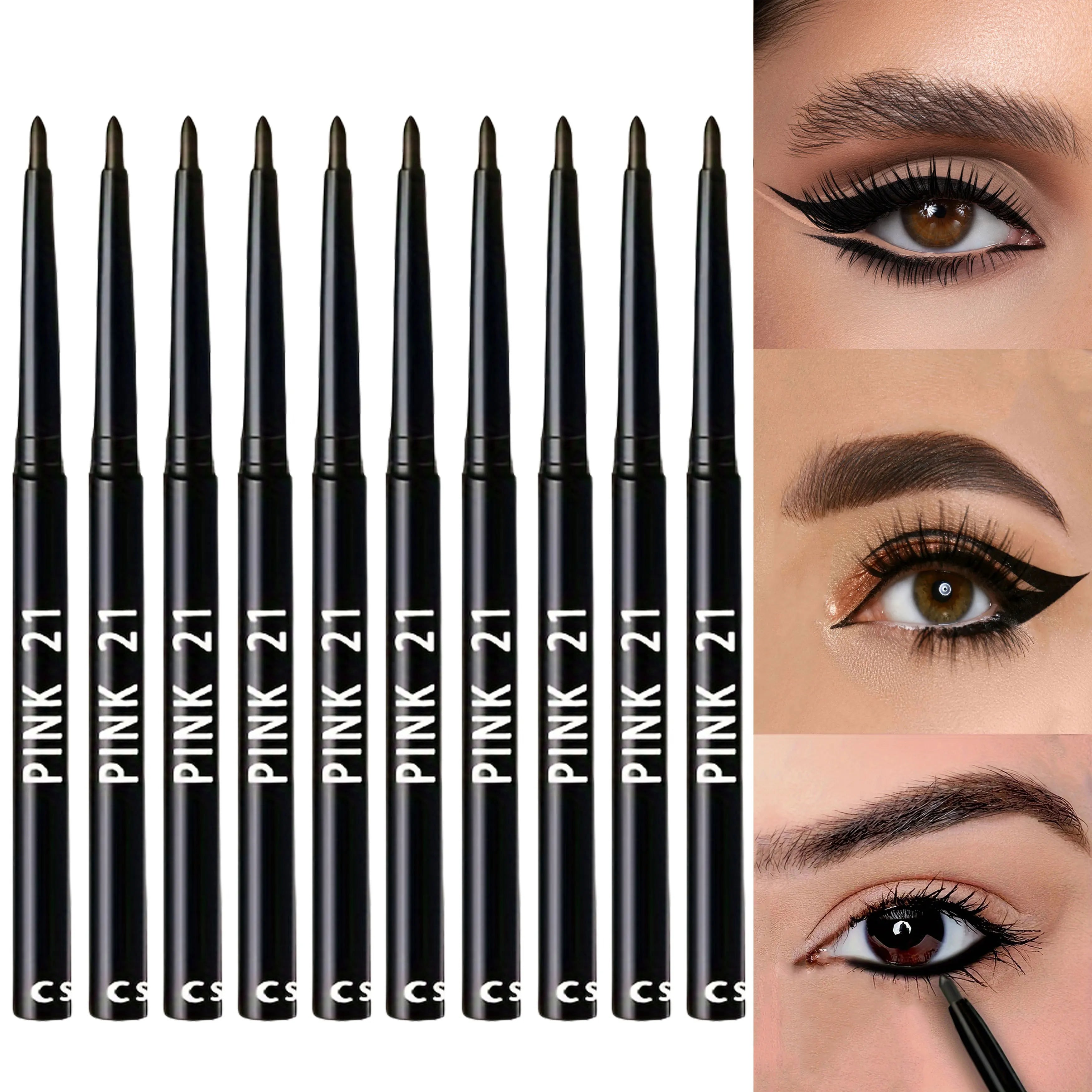 10Pcs Long-Lasting Black Eyeliner Pencils -Waterproof, Sweatproof and Smudge-Proof with Easy Twist Eyeliner Pencils