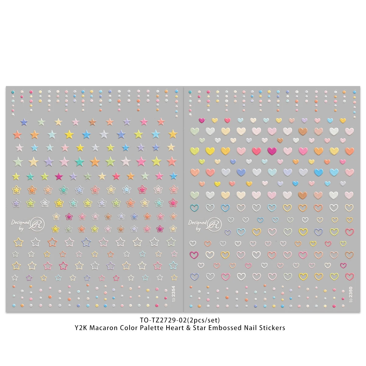 2pcs macaron color love star embossed nail art stickers, exquisite 5D, Y2K, DIY, gifts