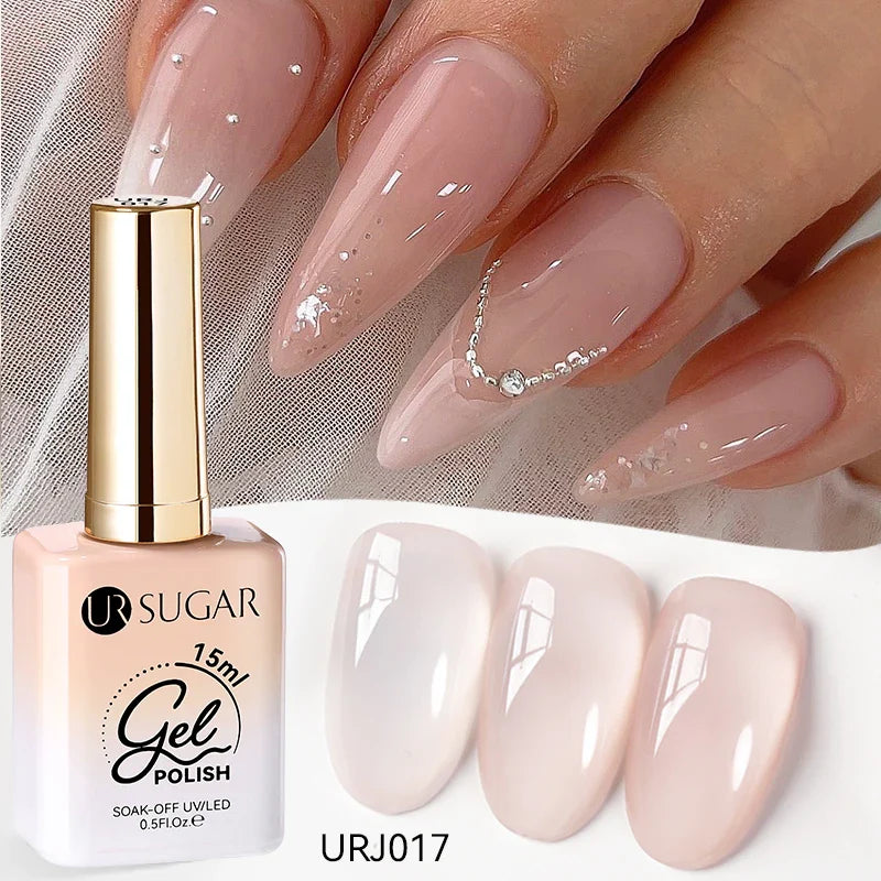 UR SUGAR 15ml Jelly Nude Gel Nail Polish Light Pink Translucent Color Soak Off UV LED Gel Varnish Nail Art DIY Fashion Manicure