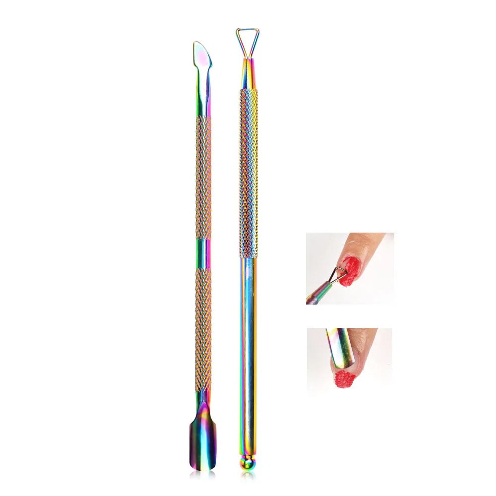Cuticle Pusher and Spoon Nail Cleaner Triangle Cuticle Pusher Double Ended Gel Nail Polish Cuticle Remover Tool Stainless Steel