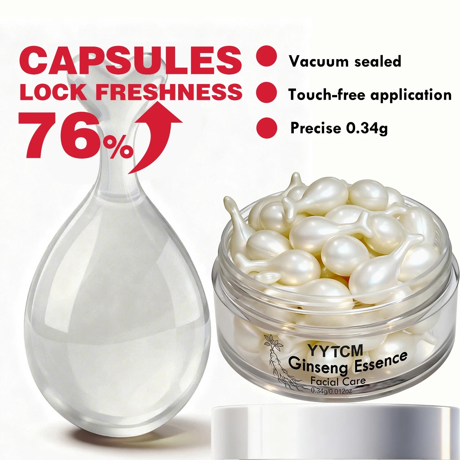 Ginseng Essence Capsules, Moisturizing and Firming Essence Serum, Contains Squalane, Niacinamide, Vitamin E, Retinol, Deep Hydration (0.34Gx30 Capsules)/Bottle-1 Bottle