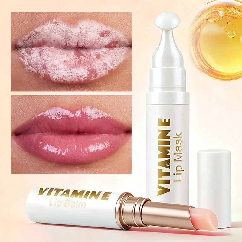 Dk'De Lip Balm+Lip Mask 2in1 Set | Moisturizing, Soothing, and Long-Lasting Hydration | 3 Colors Available for Selection | Night Repair Lip Wrinkle Reduction | Daytime Lip Care to Prevent Chapped Lips