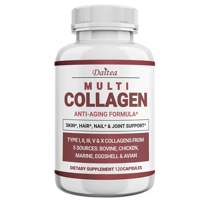 Multi-Collagen Peptides Powder with Collagen Types I, II, III, V and X, Hair, Nails and Joint Support, Anti-Aging