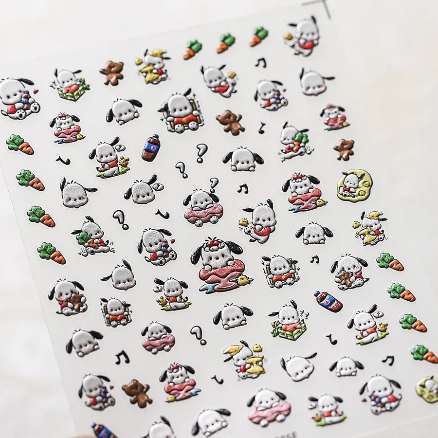 1PCS New Color Laser Hello Kitty Cartoon 5D Nail Stickers Sanrio Cinnamoroll Pochacco Nail Art Supplies DIY Nail Art Stickers