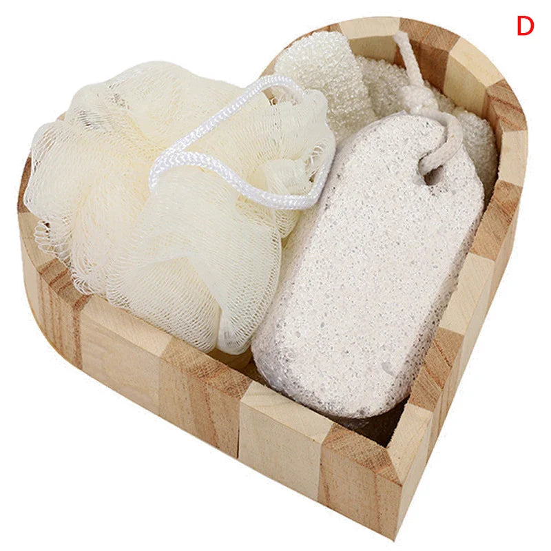 1 Set Spa Heart Shape Gift Box Bathing Skin Cleaning Kit Spa Gift For Women Sisal Bath Flower Kit Back Scrubber Gloves Massager