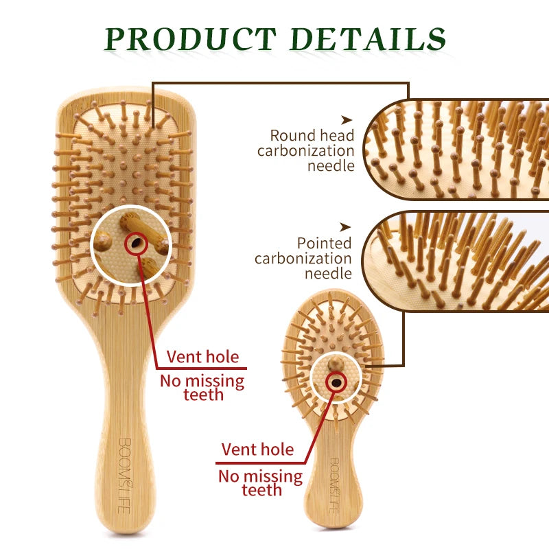 Bamboo Hair Brush Women Styling Hair Comb Hairbrush Wide Teeth Bamboo Combs for Hair Smooth Massage Scalp Brush Barber Comb