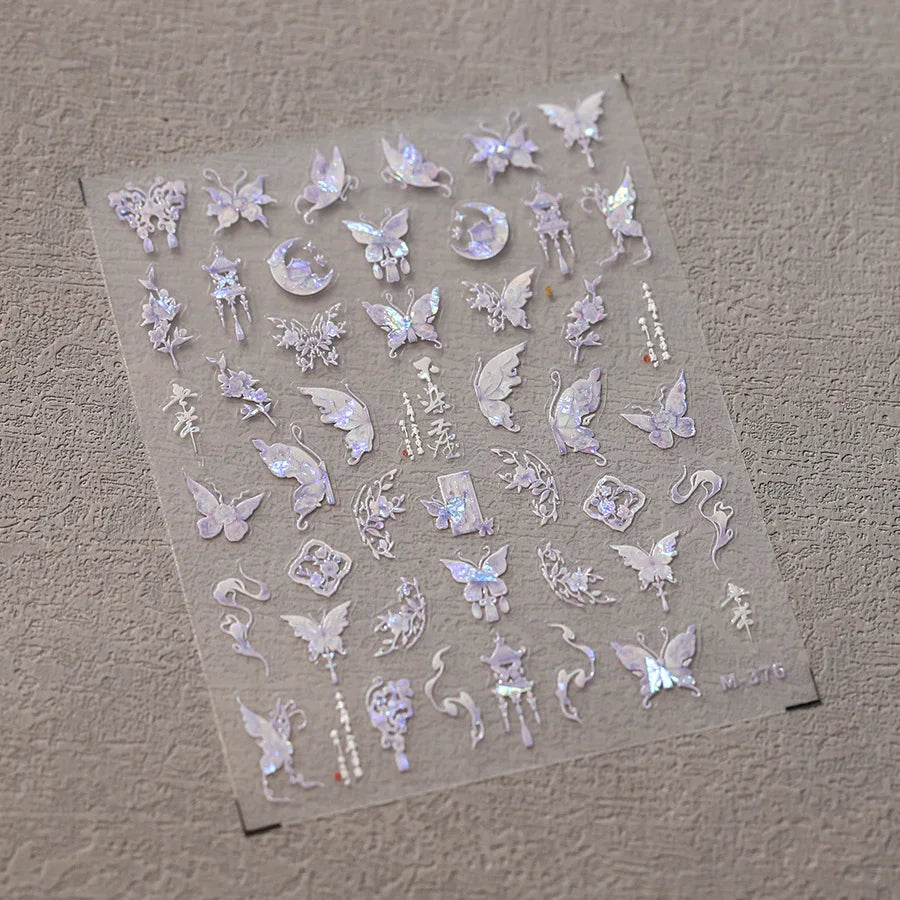 5D Butterfly Nail Stickers Sparkling Jelly Butterfly Nail Art Sticker Decorations Decals DIY Self Adhesive Slider Manicure Parts