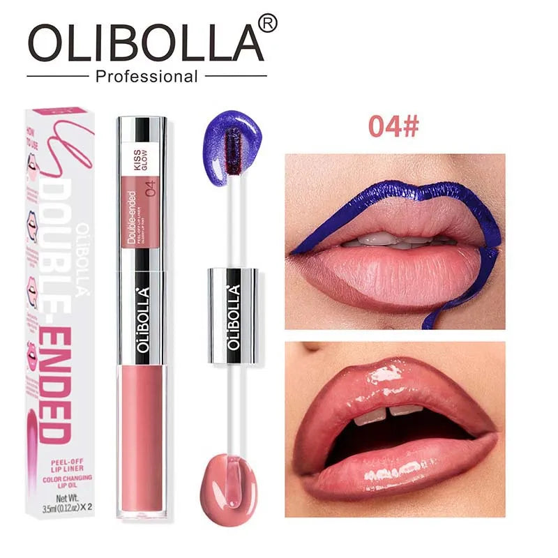 Double-headed Peel Off lip Tints/Stains Plump Lip Gloss Natural Waterproof Non Stick Cup Soft Nude Brown Tattoo Lip Liner Makeup