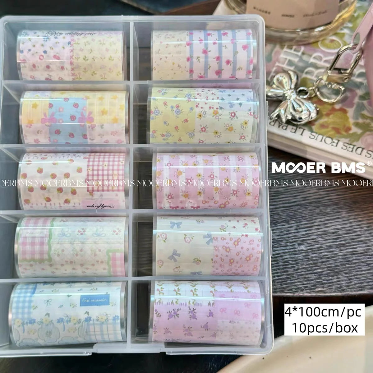 10Rolls Plaid Thousand-Bird Bow Stars Nail Foils Transfer Paper Nail Art Stickers Manicure Set Decal Nails Decoration