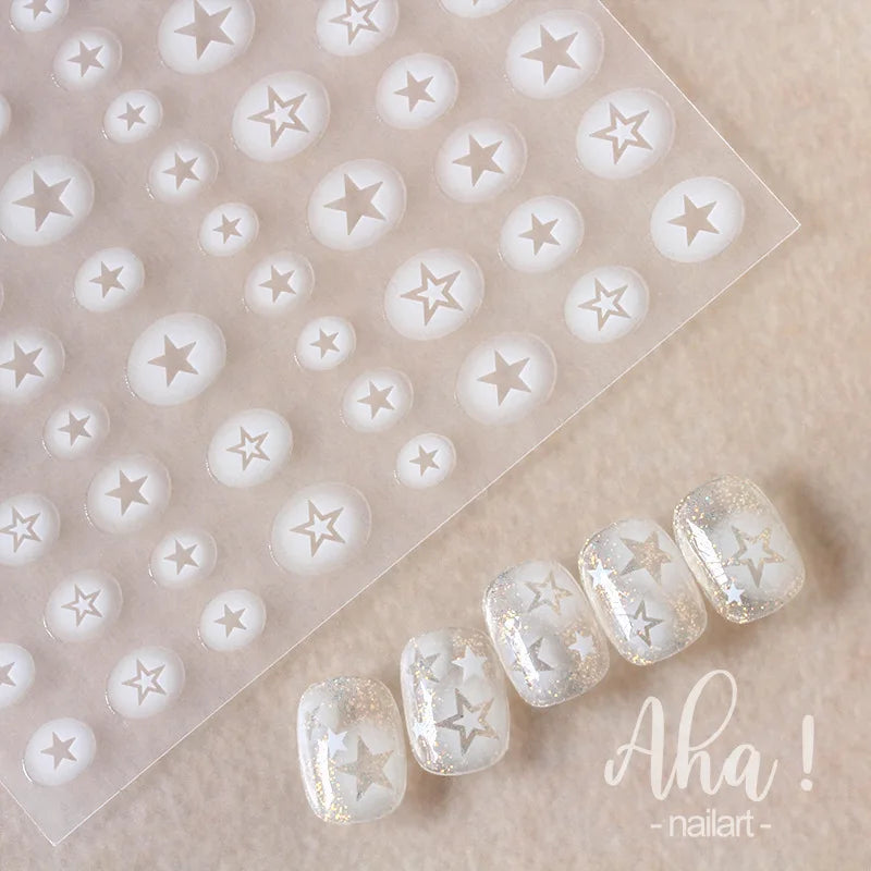 1Pcs Star/Moon/Cross Nail Art Stickers Gold/Silver Holographic Star Nail Decals Self-Adhesive 3D Manicure Decor