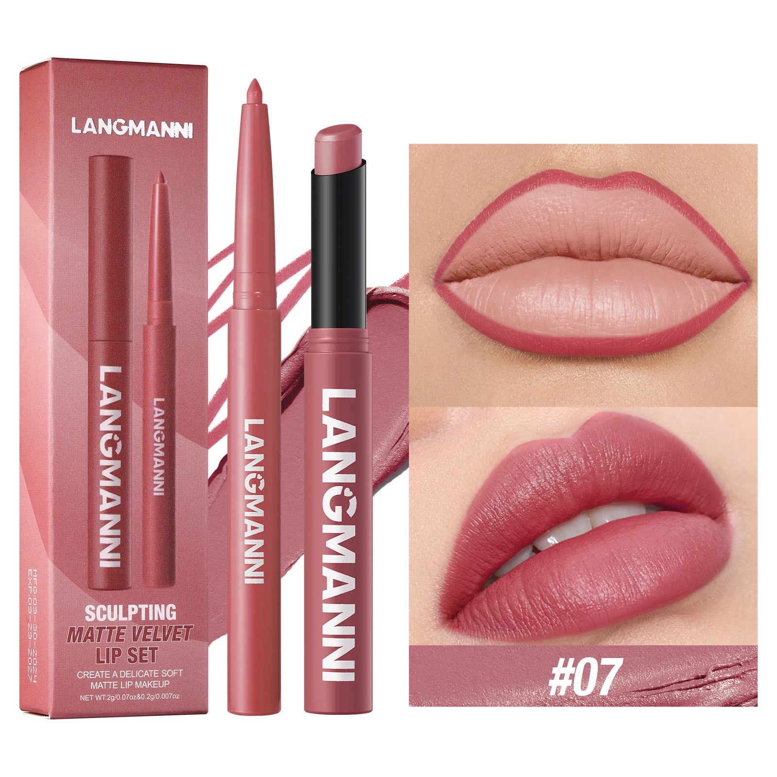 Integrated waterproof lipliner+lipstick lipstick lipstick set,no smudge,no fade,no cup,durable,easy to create a perfect makeup!