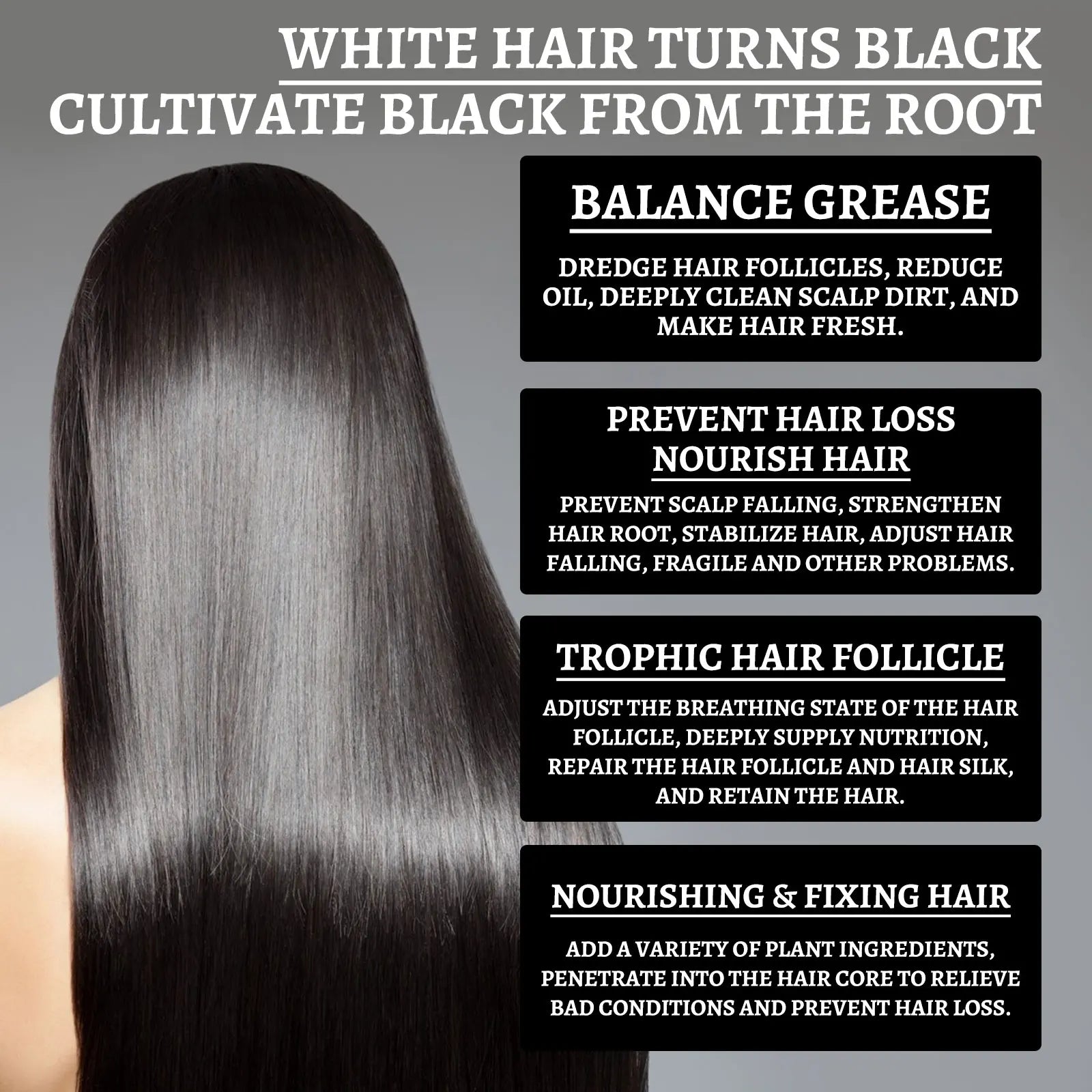 Black Ganoderma Lucidum Hair Liquid Clean Scalp Dirt Prevent Hair Loss Strengthen Hair Roots Nourish Hair Follicles Care Essence