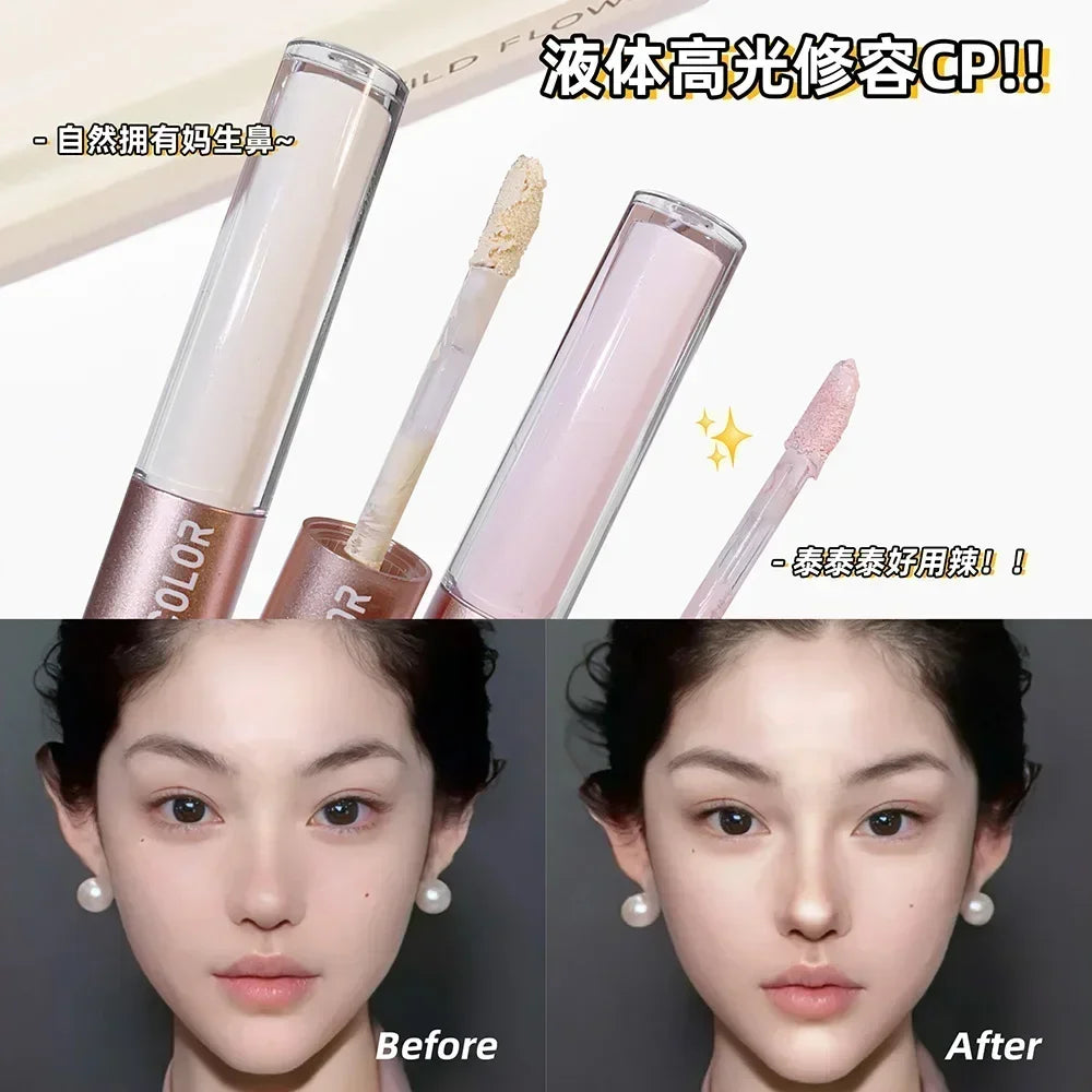 HISYI Dual-End Liquid Highlighter Pen, Skin Brightening & Contouring Stick, Natural Contour, Long-Lasting, Waterproof