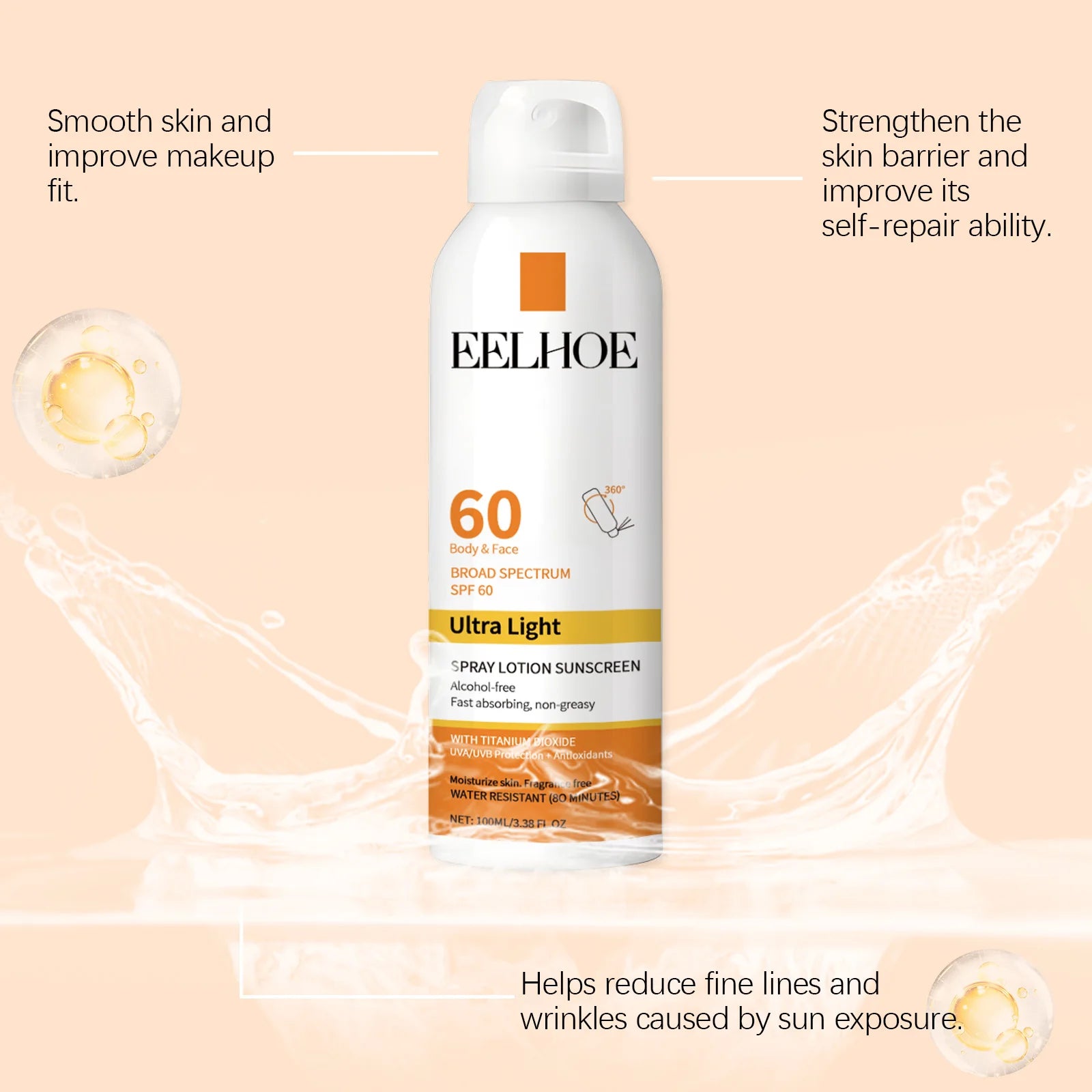 EELHOE Vitamin E Sunscreen Spray 100ml Long-lasting Deep Moisturizing Anti-UV Skin Protector Anti Oxidant Face Body Skin Care