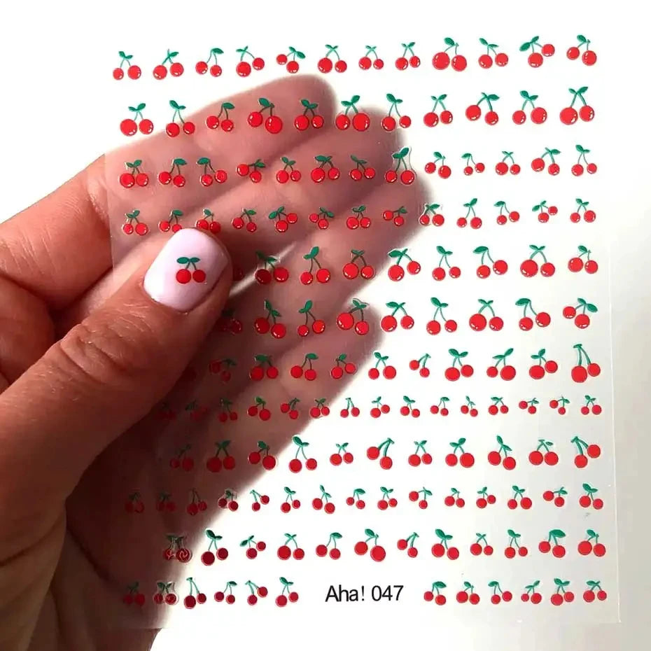 1sheet 3D Sweet Cherry Fruit Nail Art Stickers Summer Peach/Lemon/Star/Moon Nail Decals 8*10cm Adhesive Red Cherry Nail Decor