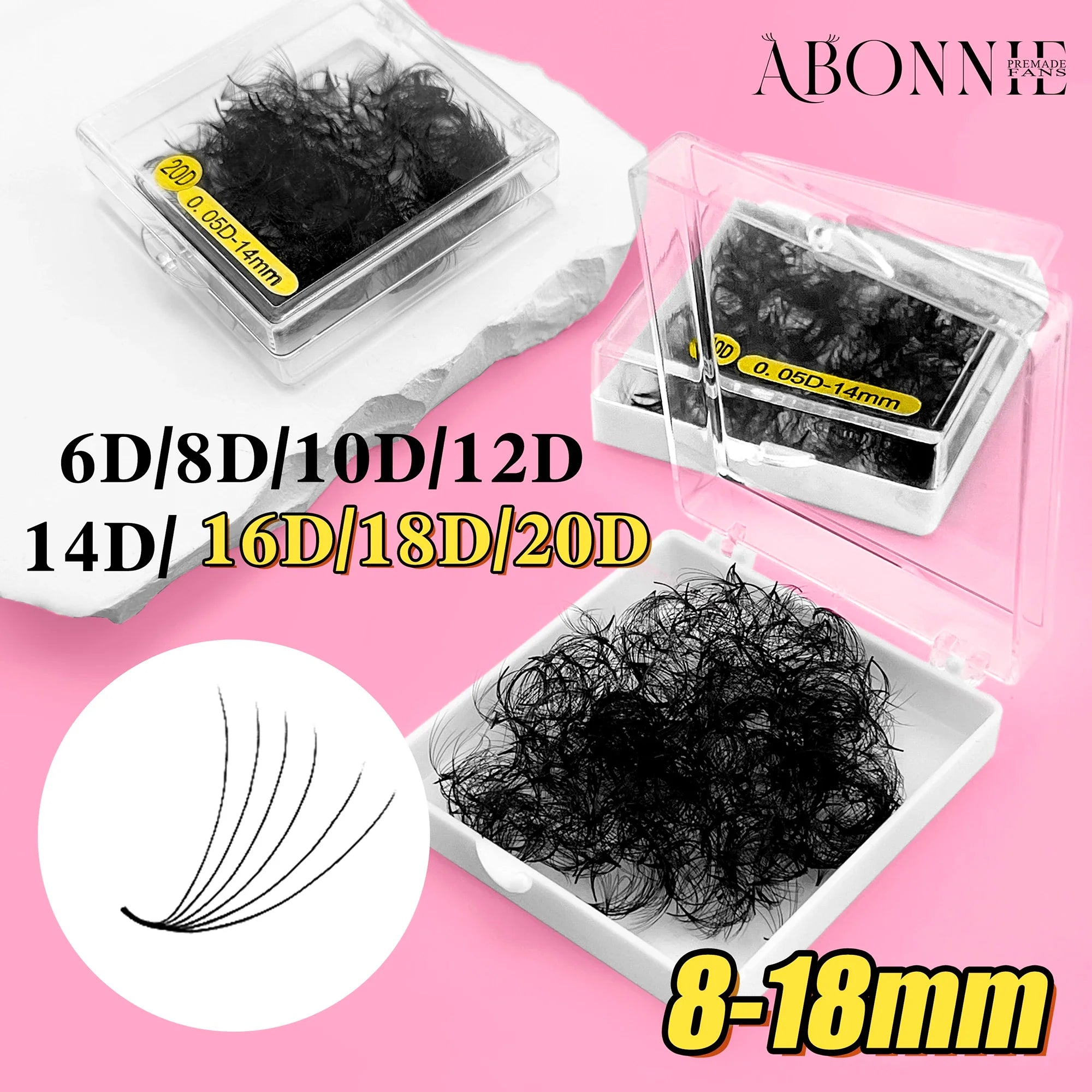 ABONNIE Loose 8D-20D Pointy Base Short Stem Premade Russian Volume Fans Faux Mink Premade Eyelash Extensions Makeup Cilios