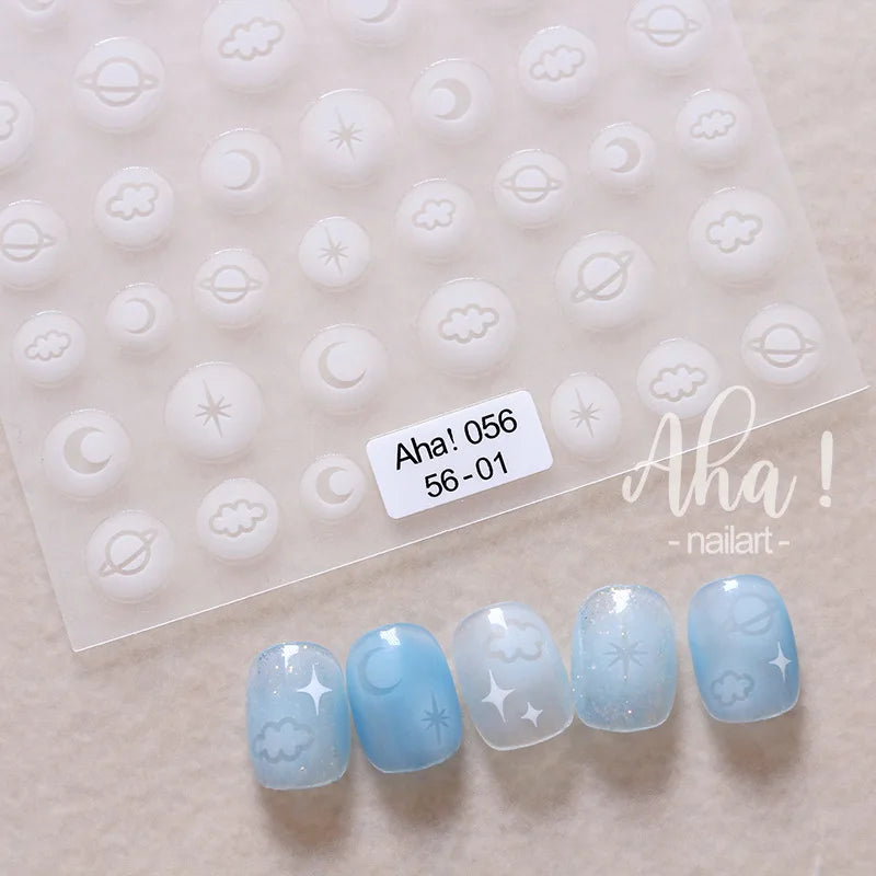 1Pcs Star/Moon/Cross Nail Art Stickers Gold/Silver Holographic Star Nail Decals Self-Adhesive 3D Manicure Decor