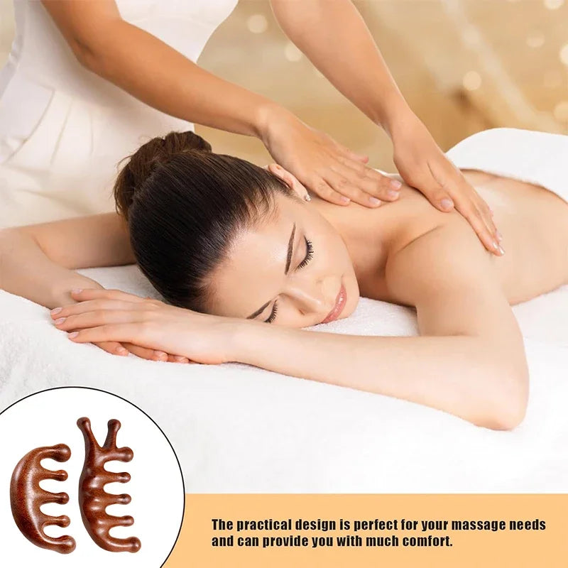 2025 New Natural Sandalwood Head Massage Five Teeth Comb Whale Comb Scalp Scraping Massager Body Massage Tools Neck Massager