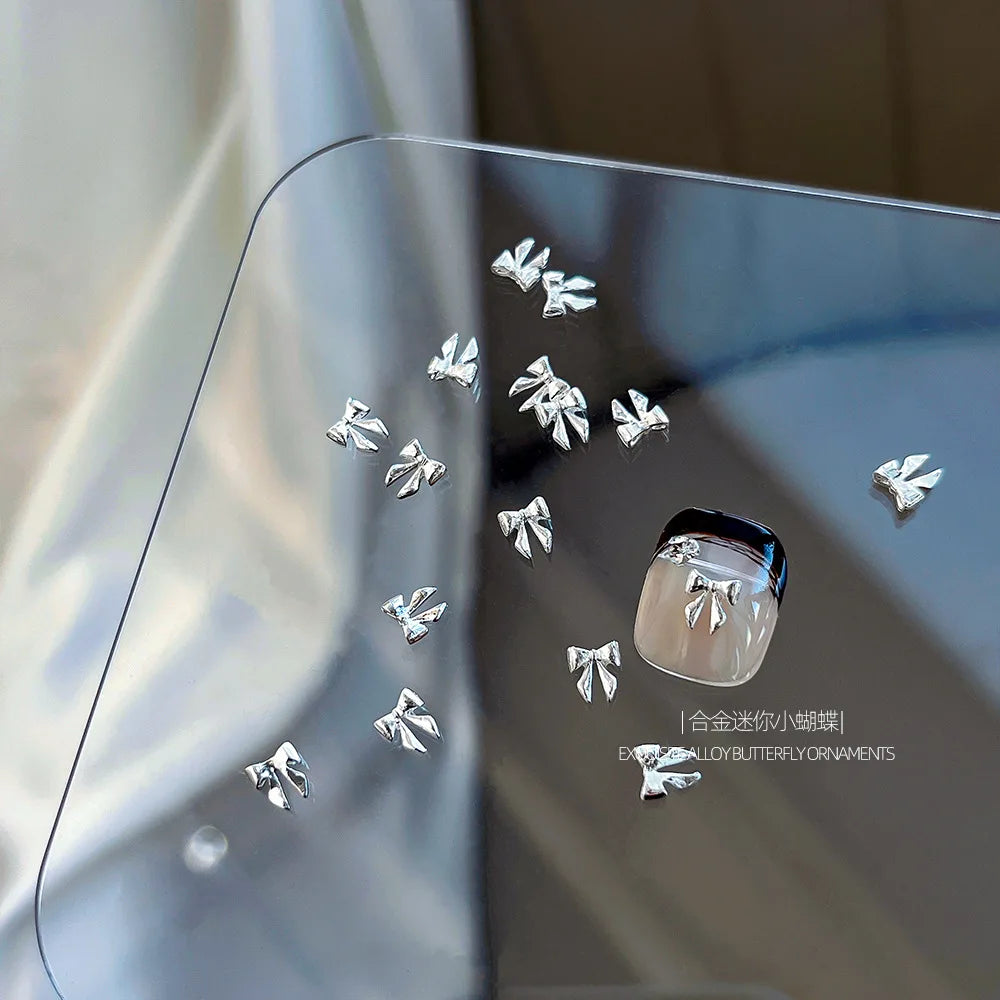 10Pcs Mini Hollow Butterfly Knotbow Nail Art Charms 3D Metal Silver/Gold Alloy Nail Art Decoration DIY Nail Accessories