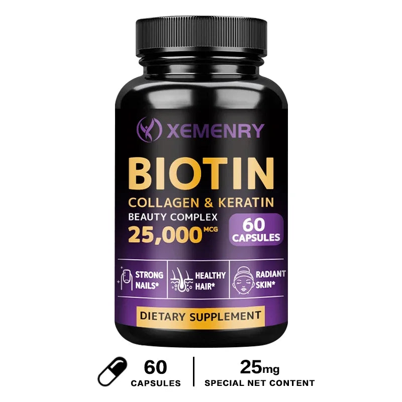 Biotin + Collagen + Keratin Capsules - Promotes Hair Growth, Strengthens Weak Nails, Anti-Aging, Supports Joints & Bones