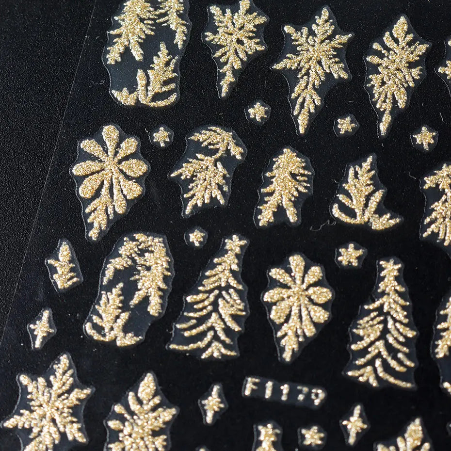 1PCS Golden Glitter Leaf Nail Art Stickers Shinny Christmas Trees Snowflake Sliders Japanese Winter Y2K Leaves Manicure Decor